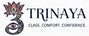 The Trinaya logo is displayed on a clean white background. The logo features a stylized, ornate number 3 integrated with a lotus flower and an eye, in dark navy blue with red, green, and gold accents.